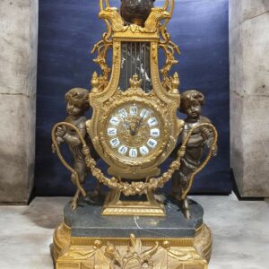 【高級】イタリア製 置時計 アンティーク 大理石 天使 真鍮