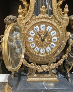 【高級】イタリア製 置時計 アンティーク 大理石 天使 真鍮