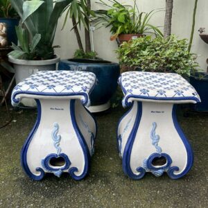 【2個セット】ガーデンスツール 花台 フラワースタンド 陶器製