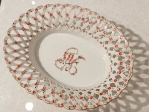 飾り皿 透かし 薔薇 金彩 楕円形 バスケット