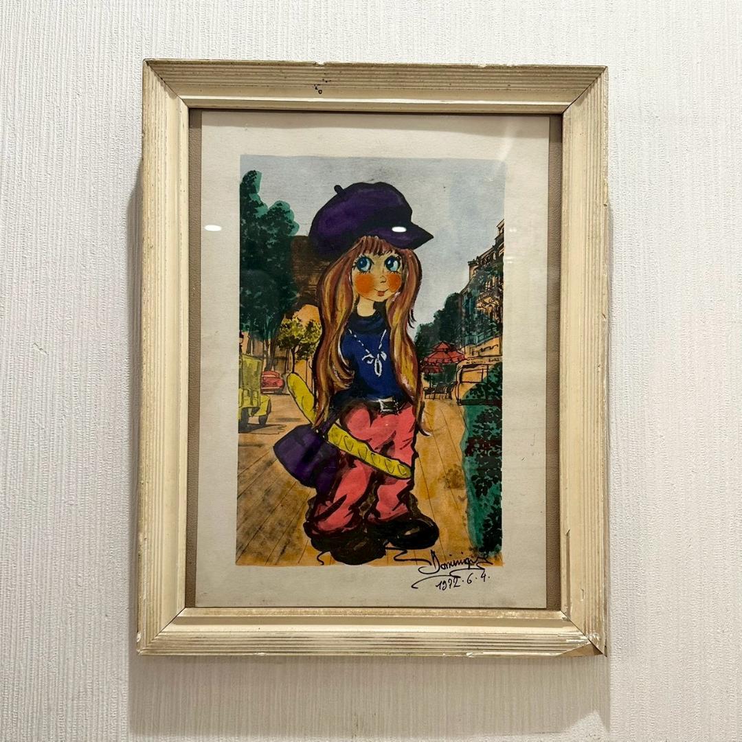 真作 フランス ヴィンテージ ビックアイアート 少女 1972年 ドミニク作