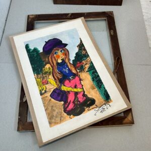 真作 フランス ヴィンテージ ビックアイアート 少女 1972年 ドミニク作