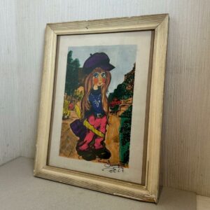 真作 フランス ヴィンテージ ビックアイアート 少女 1972年 ドミニク作