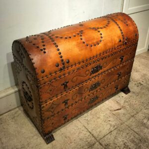 希少　60s　スペイン家具　ヴィンテージ　ドームトップ　レザー　チェスト