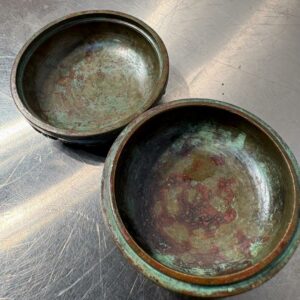希少　須賀月芳作　銅製香合　香炉　香立て　三友文