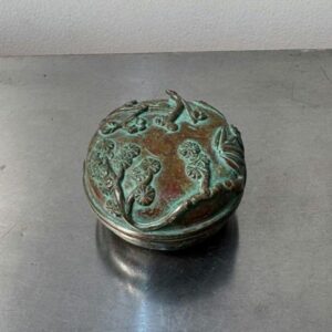希少　須賀月芳作　銅製香合　香炉　香立て　三友文
