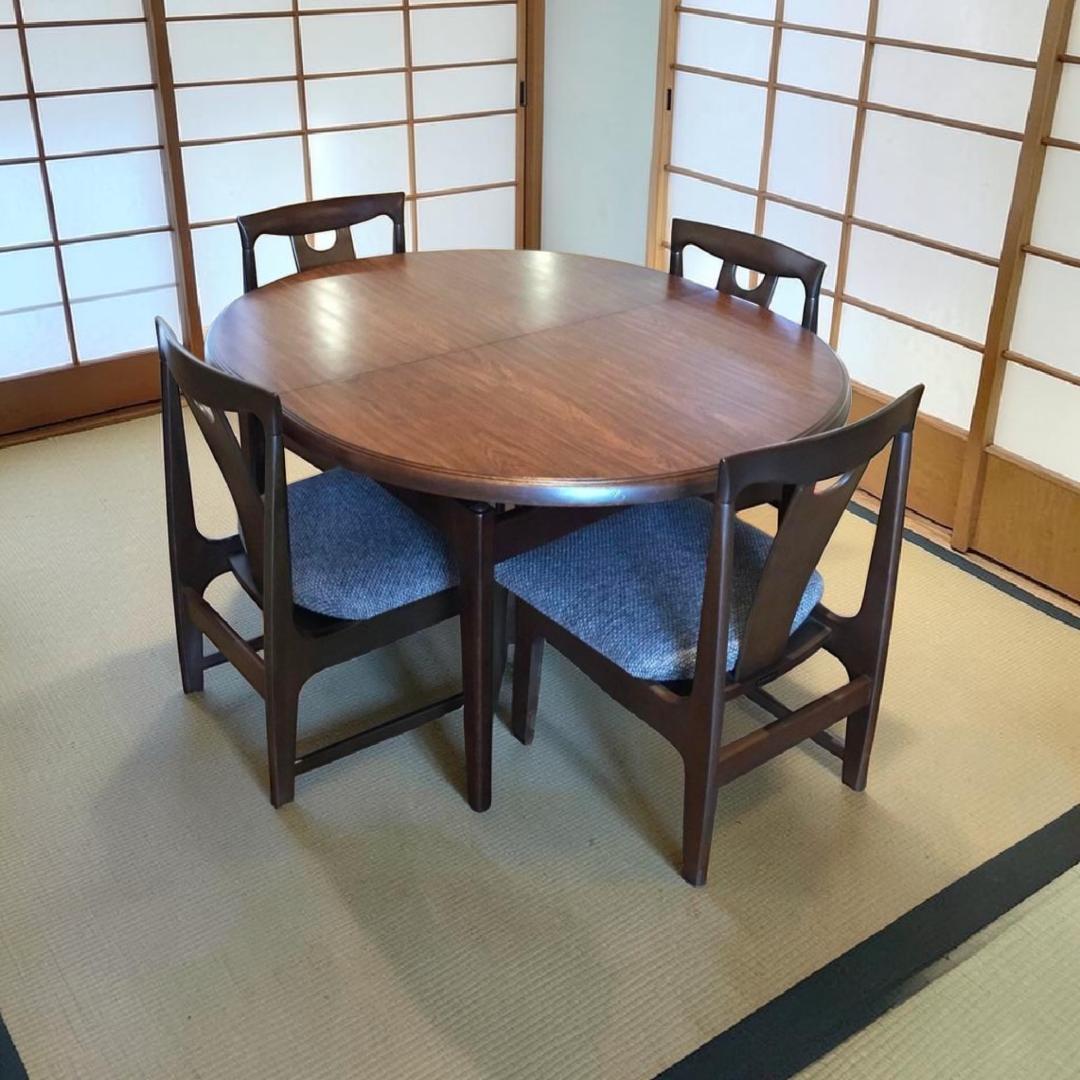 ロータイプ 伸長式ダイニングセット 4脚セット