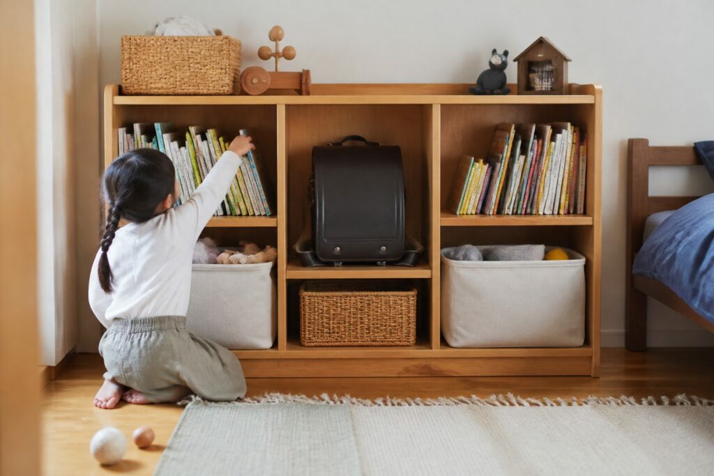 横浜市港南区で子供部屋用の中古家具と収納棚を選ぶイメージ