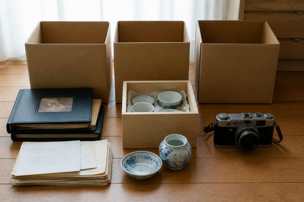 遺品を残す物と査定品と保留品に分けて遠隔確認しやすくするイメージ