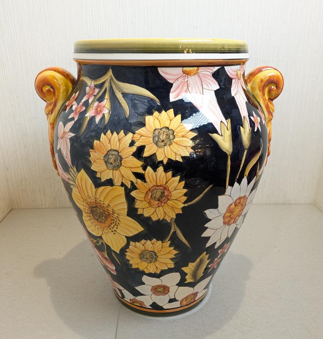 【イタリア製】 ハンドペイント フラワーベース 花瓶 陶器製